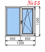 Пластиковое окно двустворчатое 1200х1200 мм