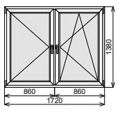 Пластиковое двустворчатое окно 1720х1380 мм
