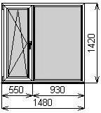 Пластиковое окно двустворчатое 1480х1420 мм
