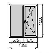 Пластиковое окно двустворчатое 1350х1550 мм