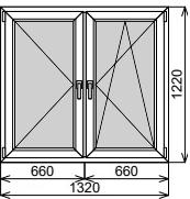Пластиковое окно двустворчатое 1320х1220 мм