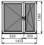 Пластиковое окно двустворчатое 1470х1360 мм