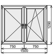 Пластиковое окно двустворчатое 1500х1290 мм