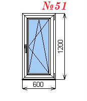 Одностворчатое окно 600х1200 мм