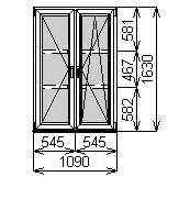 Пластиковое окно двустворчатое 1090х1630 мм