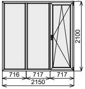 Пластиковое окно трехстворчатое 2150х2100 мм