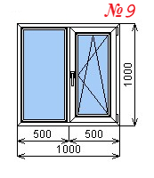 Пластиковое окно двустворчатое 1000х1000 мм