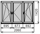 Пластиковое окно трехстворчатое 2060х1420 мм