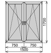 Пластиковое окно двустворчатое 1500х1700 мм