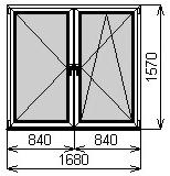 Пластиковое окно двустворчатое 1680х1570 мм
