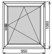 Одностворчатое окно 950х1060 мм