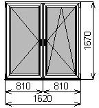 Пластиковое окно двустворчатое 1620х1670 мм