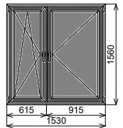 Двустворчатое окно 1530х1560 мм