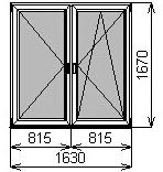 Пластиковое окно двустворчатое 1630х1670 мм