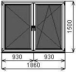 Двустворчатое окно 1860х1500 мм