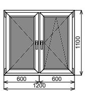 Пластиковое окно двустворчатое 1200х1100 мм