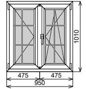 Пластиковое окно двустворчатое 950х1010 мм штульповое