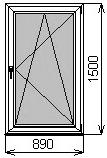 Одностворчатое окно 890х1500 мм