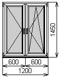 Пластиковое окно двустворчатое 1200х1450 мм