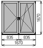 Пластиковое окно двустворчатое 1670х1670 мм