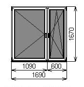 Пластиковое окно двустворчатое 1690х1670 мм