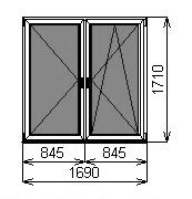Пластиковое двустворчатое окно 1690х1710 мм