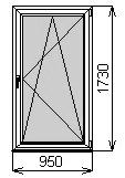 Одностворчатое окно 950х1730 мм