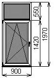 Одностворчатое окно 900х1970 мм