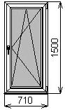 Пластиковое окно одностворчатое 710х1500 мм