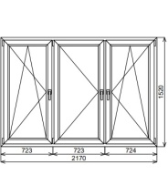 Пластиковое окно трехстворчатое 2170х1520 мм