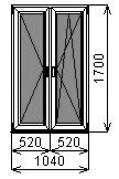 Пластиковое окно двустворчатое 1040х1700 мм