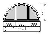 Арочное окно 1140х570 мм