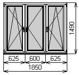 Пластиковое окно трехстворчатое 1850х1490 мм