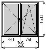 Пластиковое окно двустворчатое 1580х1500 мм
