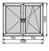 Пластиковое окно двустворчатое 1500х1220 мм