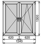 Пластиковое окно двустворчатое 1240х1300 мм