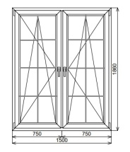 Пластиковое окно двустворчатое 1500х1860 мм
