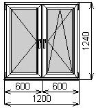 Пластиковое окно двустворчатое 1200х1240 мм