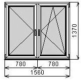 Двустворчатое окно 1560х1370мм