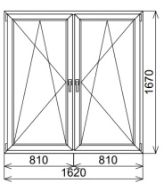 Серое пластиковое окно двустворчатое 1620х1670 мм
