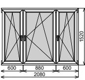Пластиковое окно трехстворчатое 2080х1520 мм