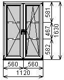 Пластиковое окно двустворчатое 1120х1630 мм
