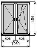 Пластиковое окно двустворчатое 1250х1490 мм