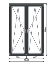 Двустворчатое алюминиевое окно 1340х1980 мм