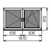 Пластиковое двустворчатое окно 1670х970 мм