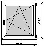 Одностворчатое окно 890х950 мм