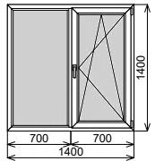 Пластиковое окно двустворчатое 1400х1400 мм