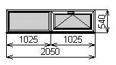 Двустворчатое окно 2050х540 мм