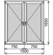 Пластиковое окно двустворчатое 1500х1650 мм