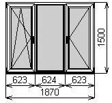 Пластиковое окно трехстворчатое 1870х1500 мм